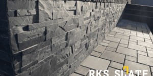 Цоколь дома облицованный черной каменной мозаикой фото 3D панели RKS SLATE Сланец Matt Black Slate Modern заказать (5)