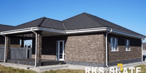 Цоколь дома облицованный черной каменной мозаикой фото 3D панели RKS SLATE Сланец Matt Black Slate Modern заказать (8)